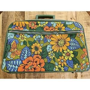 Vintage Retro Floral Travel Bag - Green and Orange